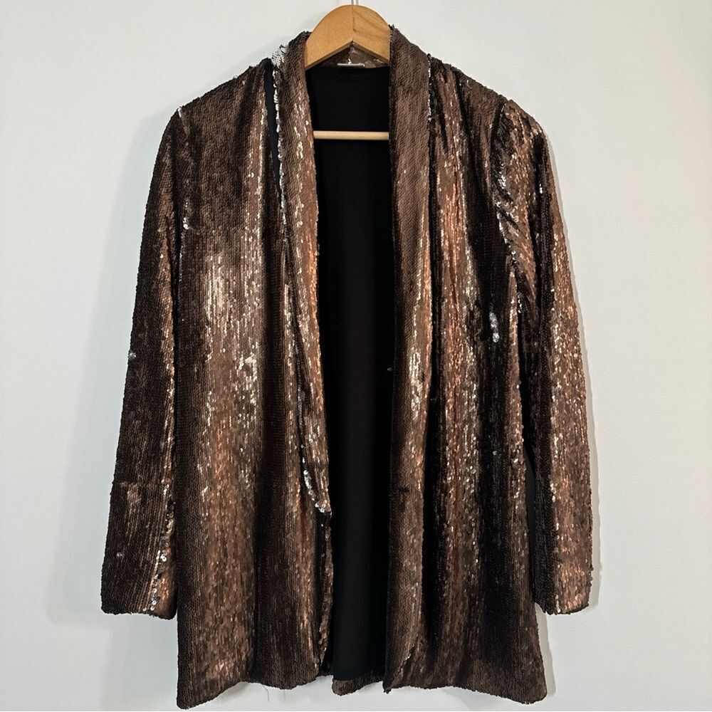 ZARA Metallic two tone Sequin Blazer Jacket Bronze Silver Size S W&B Collection - Picture 2 of 12